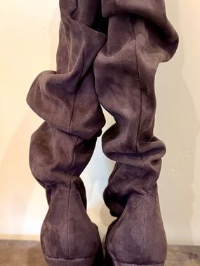 Slouchy Over-the-Knee Suede Boots - Dark Brown